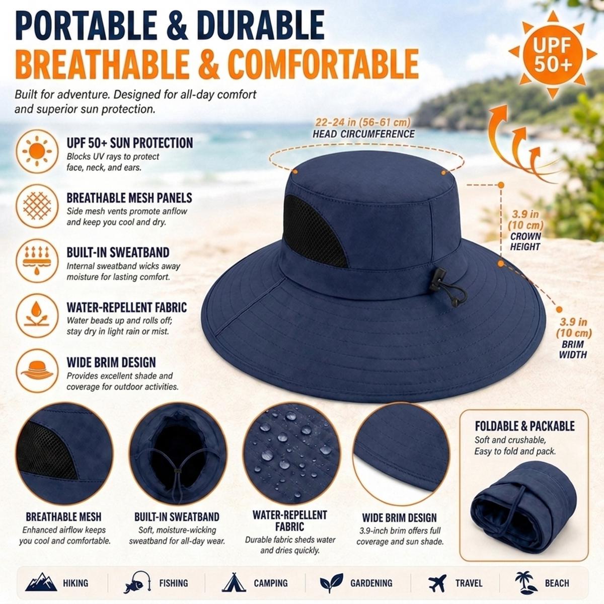 UPF 50+ Wide Brim Golf Hat